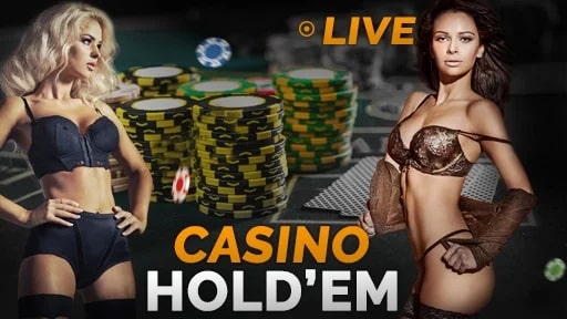 Casino Hold'em live table with dealers and poker chips