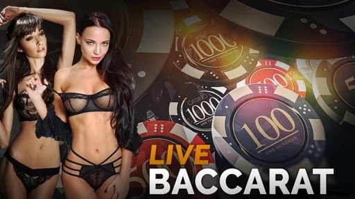 Live baccarat table with two casino dealers
